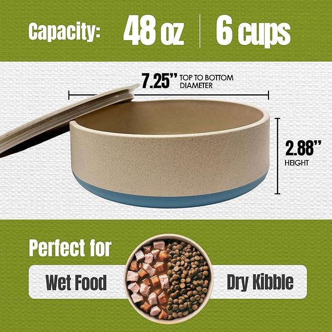 Palz&Co EcoBowl with Lid for Dogs & Cats, 48 oz Blue - Natural Bamboo Pet Bowl with Non-Slip Base, Pet Food and Water Dish, Dishwasher Safe