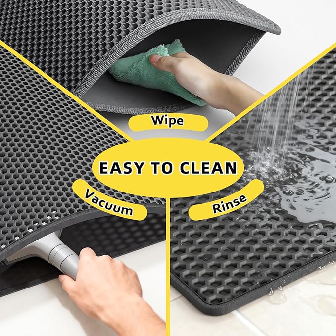 Cat Litter Mat, 15"X24" Small Double Layer Litter Trapping Mat, Waterproof/Urineproof, Easy to Clean Kitty Litter Mats for Floor, Scatter Control (Black-1Pack)