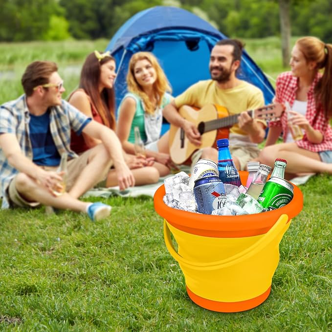 5L Collapsible Car Wash Bucket with Handle, Silicone Ice Bucket for Cleaning, Space Saving Foldable Basin Tub for Beach Sand Gardening Fishing Washing Household Use Storage RV Supplies