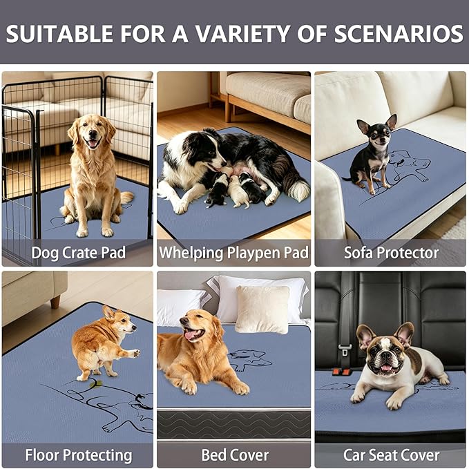 2 Pack Washable Pee Pads for Dogs 24"x24", Reusable Training Puppypads Absorbency Non-Slip & Leak-Proof for Pet Whelping Box Playpen Crate Sofa Bed Floors (Gray)