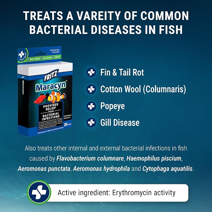 Fritz Maracyn - for Saltwater and Freshwater gram-Positive Relief from Bacterial gil, Popeye, More - Easy dose Packets, 20 Count