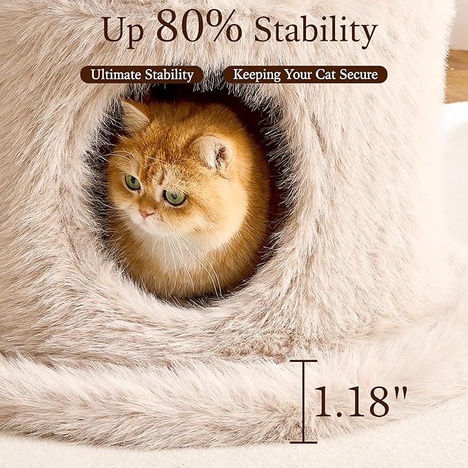 HITTITE Natural Wood Cat Tree Tower with Scratching Post, 53.5 Inches Tall Modern Cat Tower with Cozy Bed and Condo, Luxury Real Branch Cat Tree for Indoor Cats Large Adult, Khaki.