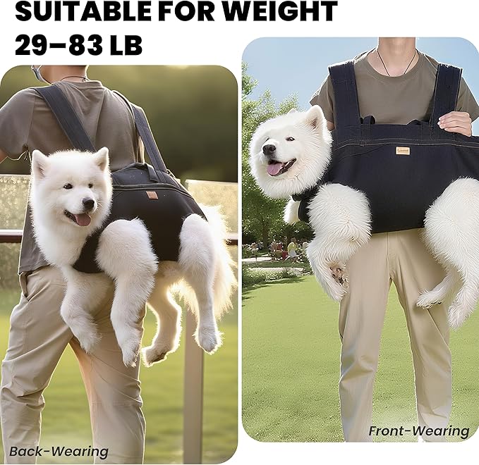 Dog Lift Harness Backpack Carrier for Large Dogs, Full Body Sling with Handle, Dog Harness for Joint Injuries, Arthritis, Ideal for Stairs, Elderly Dogs (Black 2XL 50-66 LBS)