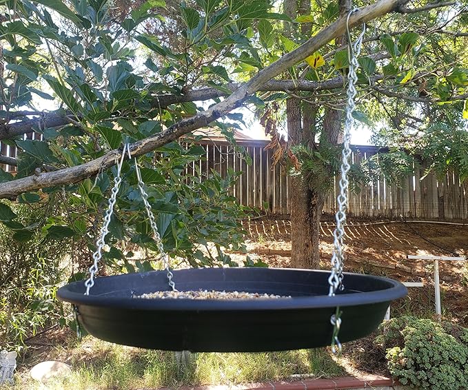 Bird Seed Catcher Tray and Platform Feeder with Adjustable Length Chains (12.5" Wide Black)