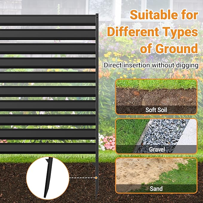 CJF Outdoor Privacy Screens, 42" H x 38" W Air Metal Conditioner Fence Panels, Pool Equipment Enclosure, Trash Can Screens Fence Kit for Outside Backyard Patio(Black/1-Panel)