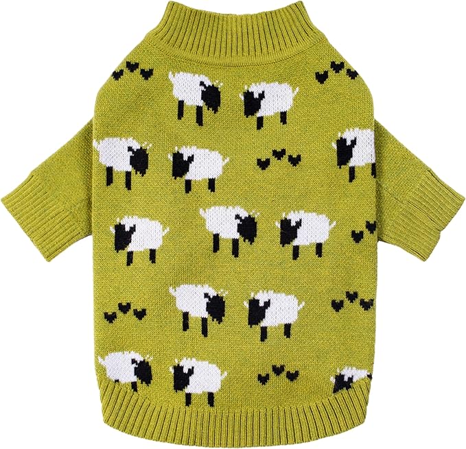 Fitwarm Funny Sheep Dog Sweater, Thermal Winter Clothes for Small Dogs, Boy, Girl - Dog Holiday Pullover Jumper, Pet Outfit - Black, Green, White, S