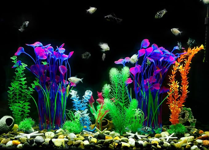 MyLifeUNIT Aquarium Plants, 2 Pack Tall Plastic Plants for Fish Tank Decorations, 15.75 Inches (Purple)