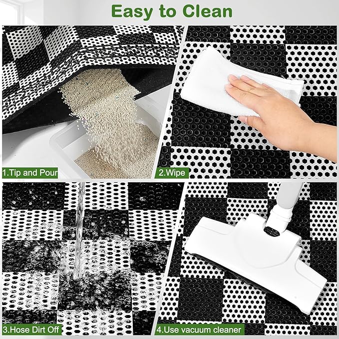 Bienbee Cat Litter Mat, 30"x24" Litter Mat Double Layer Litter Trapping Mat, Reduces Tracking and Keeps Floors Clean,Checkerboard L