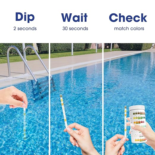 7-Way Pool Test Strips, 100 Strips Water Chemical Testing for Hot tub and Spa, Accurate Test Bromine, Total Alkalinity, pH, Free Chlorine, Total Hardness, Cyanuric Acid, and Total Chlorine