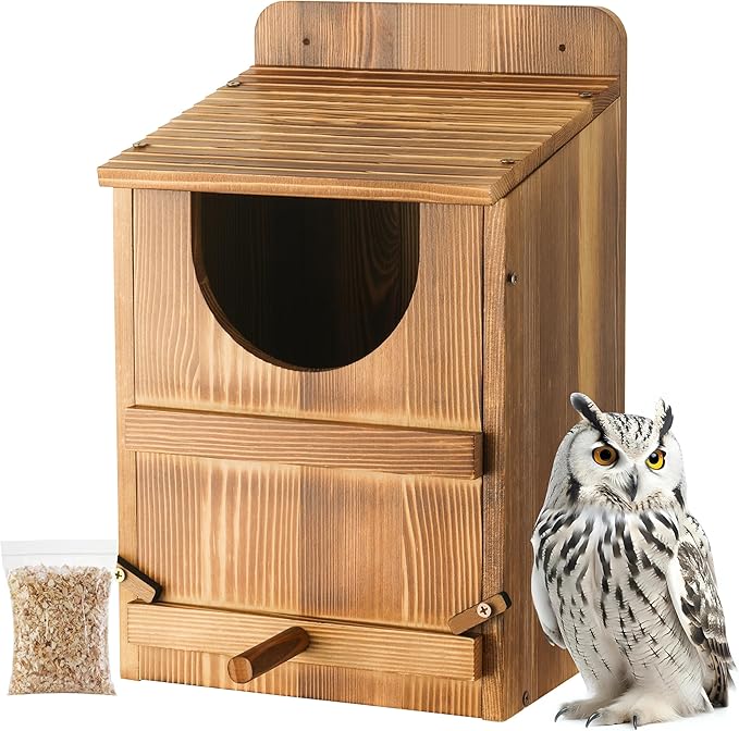 Owl House, Barn Owl Nesting Box with Bird Stand and Wood Shavings, Large Wooden Screech Nesting Box for Outside, Nest Box for Wild Birds, Barn, Screech, Eagle, 1 Set
