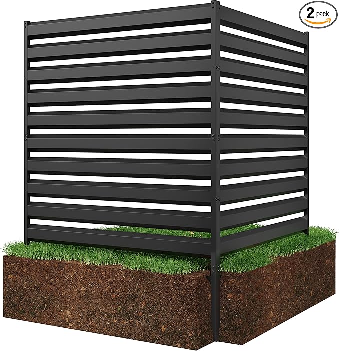 CJF Outdoor Privacy Screens, 42" H x 38" W Air Metal Conditioner Fence Panels, Pool Equipment Enclosure, Trash Can Screens Fence Kit for Outside Backyard Patio(Black/1-Panel)