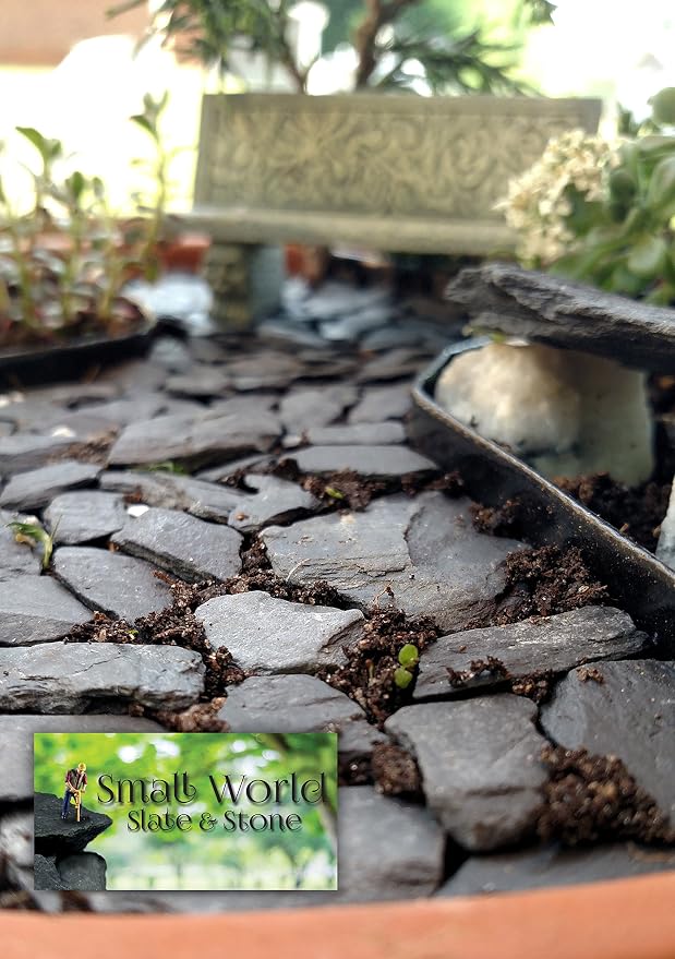 Natural Slate Stone -1/2 to 1 inch. Perfect Size for Miniature or Fairy Gardens, Aquariums, Reptiles, Terrariums, Model Railroads, Dioramas & Wargaming (2lbs Grey)