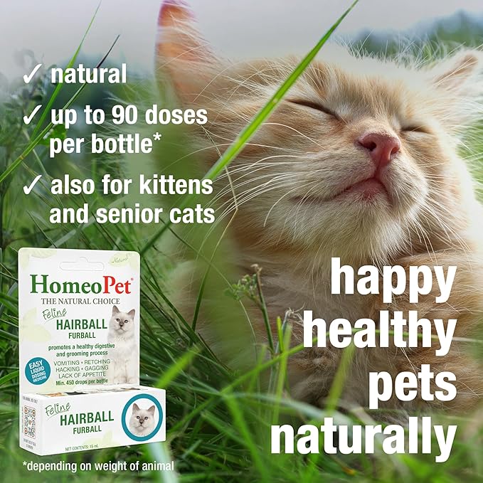 HomeoPet Feline Hairball Furball, Safe and Natural Furball Supplement for Cats, Cat Hairball Relief, 15 Milliliters