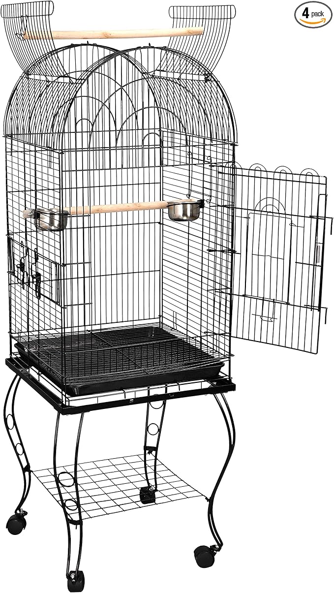 63.5" Rolling Bird Cage Open Top Large Iron Cage for Quaker Parrot Cockatiel Sun Parakeet Green-Cheek Conure with Rolling Stand & Storage Shelf