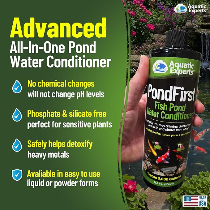 PondFirst Pond Water Conditioner - Concentrated Instant Dechlorinator for Fish Ponds, Makes Water Safe for Koi and Goldfish, Made in The USA, Aquatic Experts (Liquid - 500 ml)