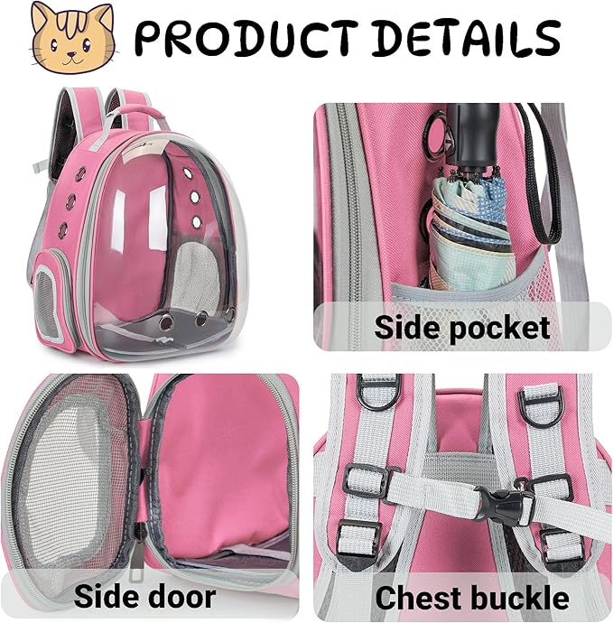 Cat Bubble Backpack Carrier for Small Medium Dogs Cats Carrying Bag, Airline Approved Pet Travel Carrying Bag Dog Hiking Walking Outdoor Backpack (Pink)