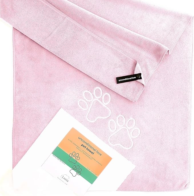Luzia Unconditional Love | Premium Pet Drying Towel | Ultra Absorbent and Soft Microfiber Towel for Dogs and Cats (Pink) XL