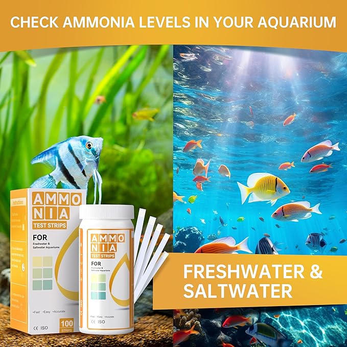 AAwipes Ammonia Test Strips for Fish Tank Aquarium Test Strips Aquarium Water Test Kit Freshwater Fish Tank (50)