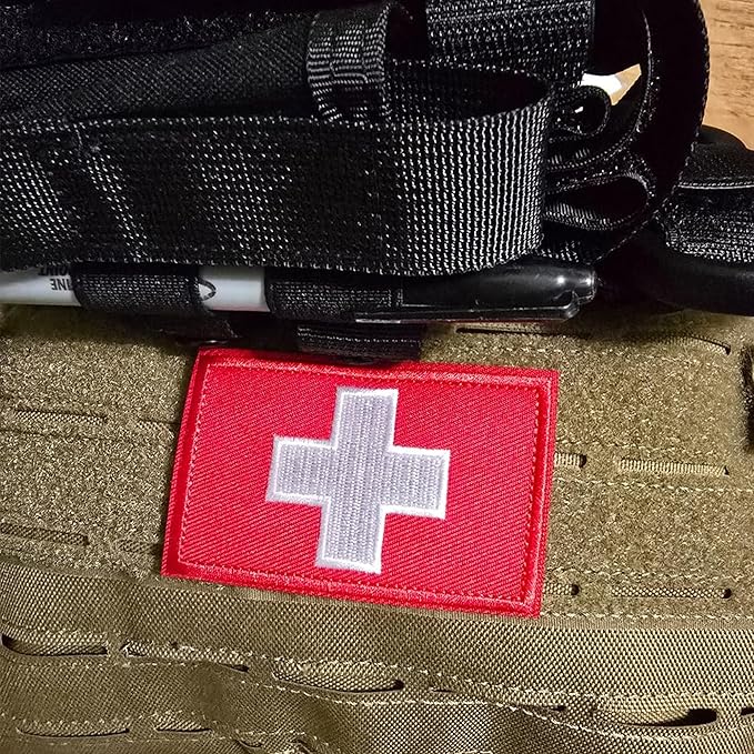 2 PCS First Aid Kit Patch, Medic Red Cross Patch Tactical Medical Patches for Packs Military Bags Backpacks Clothings Jackets Hats Pet Harness (Embroidered, 3x2 in)