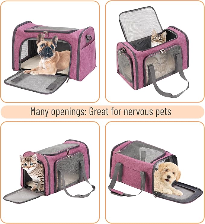 Mr. Pen- Pet Carrier, 17.5" x 11.2" x 11.5", Medium Size, Pink, Portable Travel Carrier for Small Pets, Cats & Small Dogs, Breathable Mesh, Safety Inner Leash, Side Pocket & Padded Shoulder Strap