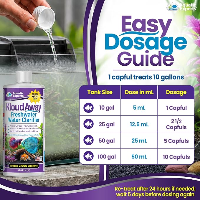 KloudAway Aquarium Water Clarifier – Clears Cloudy Water in Freshwater Fish Tanks, 1 Liter, Made in USA, Aquatic Experts