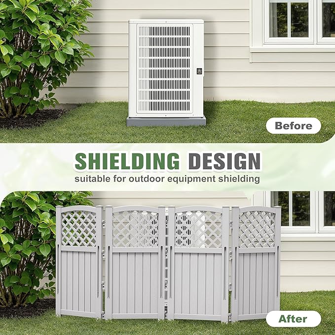 Greesum Air Conditioner Privacy Fence Screen, 4 Panels Trash Can Enclosure, 49.45" H x 22.62" W, Weather Resistant for Outdoor Pool Equipment, Garbage Bins, Grey