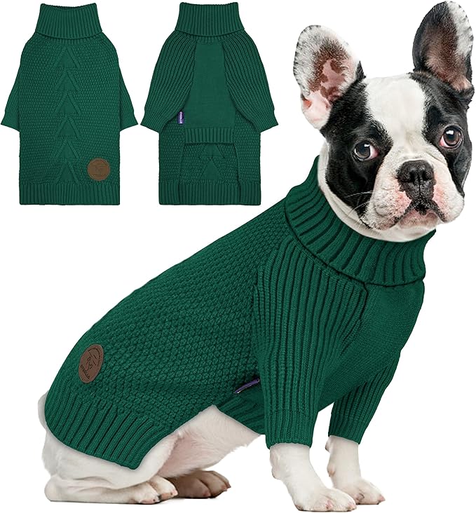 cyeollo Dog Sweater Pullover Turtleneck for Dogs, Classic Knitwear Fall Winter Cold Weather Dog Clothes Warm Pet Apparel Small Medium Large Dog Sweaters, Green XL