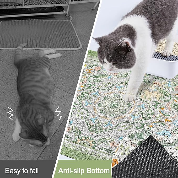 Glittme 2PCS Cat Litter Mat with Non-Slip Bottom Litter Box Mat 33"X22" Litter Trapping Mat Easy to Clean Washable Cat Food Mat for Kitty,L