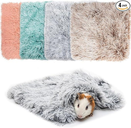 Guinea Pig Blankets 4 Pack, Warm Cozy Pet Cage Accessories for Guinea Pig Hedgehog Rabbit Hamster Chinchilla Ferret Small Animals, Fleece Cage Liners Bedding Mat Washable for Cold Weather