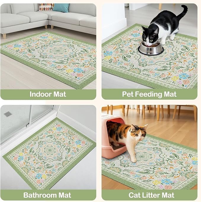 Glittme Cat Litter Mat with Non-Slip Bottom Litter Box Mat 24"X15" Litter Trapping Mat Easy to Clean Washable Cat Food Mat for Kitty,S