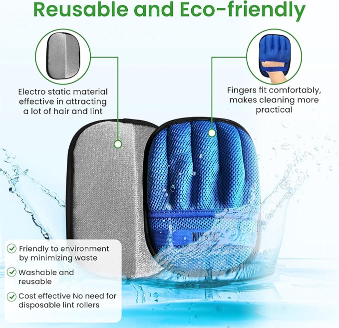 NIYATO Self cleaning Slicker Brush and Magic Pet Hair Remover Glove. A Brush for Cat and Dog Shedding and De-shedding, and a Cleaning Mitt with Improved Design. Suitable for Long and Short haired pets
