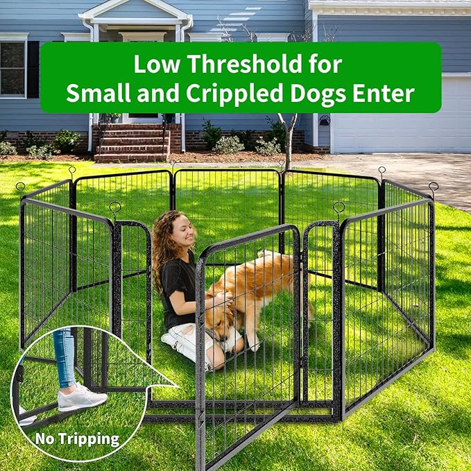Kfvigoho Dog Playpen Outdoor Extra Wide 8 Piece Panels Heavy Duty Dog Fence 32" Height Anti-Rust with Doors Portable for RV Camping Yard, Total 21FT, 35 Sq.ft, Snowy Black