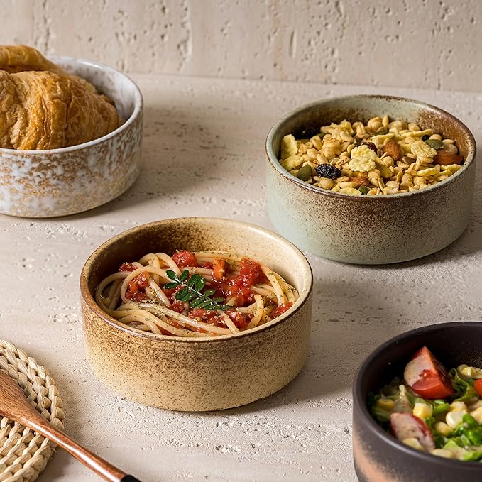 Ceramic Bowl Sets of 4, 4.5 Inches Retro Green Handcraft , Small Bowls Set Farmhouse Vintage Color Bowls, 10 oz Bowl for Dessert, Dip, Side Dishes, Ice Cream, Fruit, Rice Dishwasher Microwave Safe