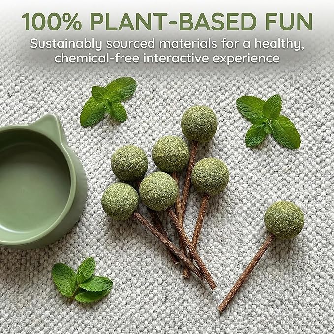 UBIETY Catnip & Silvervine Lollipops for Cats (6 Pack) - Natural Catnip Ball Toys with Silvervine Sticks, Interactive Cat Chew Toys for Indoor Cats, Play & Relaxation Treats