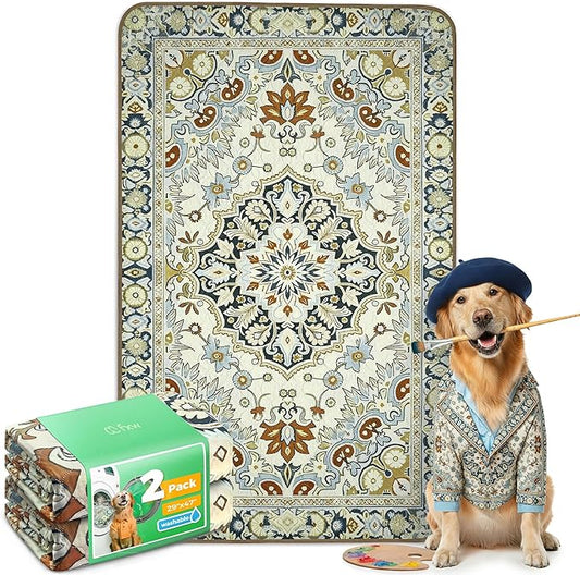 FXW Washable Pee Pads for Dogs, Puppy Pads with Super Absorbent, Specifically Designed for 48inch Cages, 29" x 47" Rectangle, Boho Beige, 2 Packs