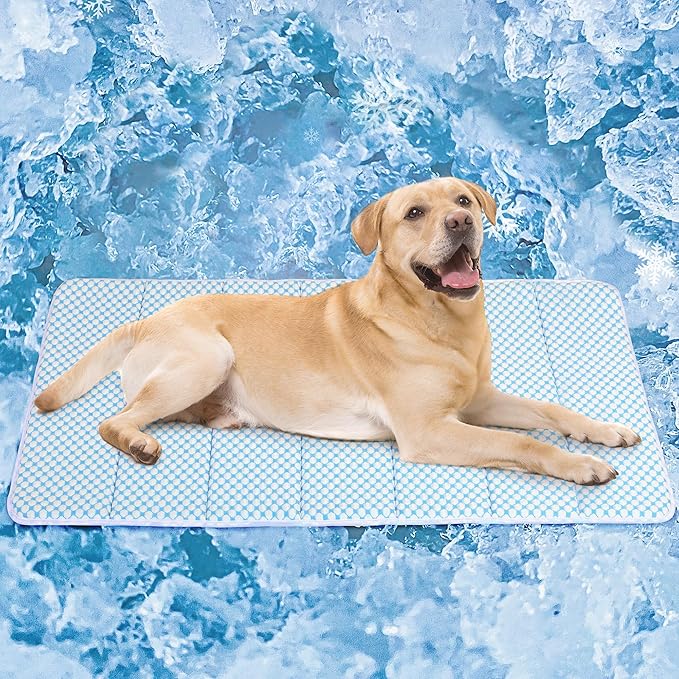 Cooling Dog Mat Q-Max>0.5 - Rapid Cooling Tech, Thin Breathable Crate Pad, Portable Washable Summer Mat, Chill Soothing Fabric - 41"x27" Extra Large Dog, Blue