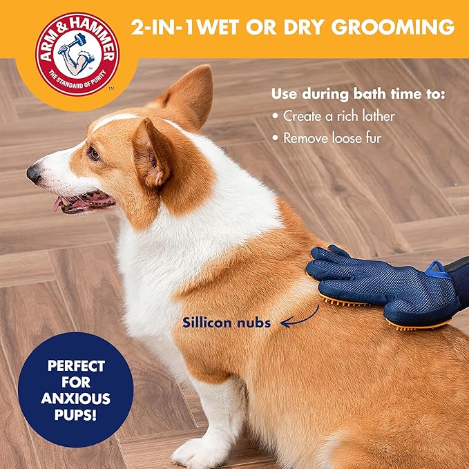 Arm & Hammer Deodorizing Dog Grooming Glove, Fragrance Transfer Technology with Baking Soda, Deshedding Glove for Bathing & Dry Grooming, Pet Hair Removal, Sweet Lily & Vanilla Scent