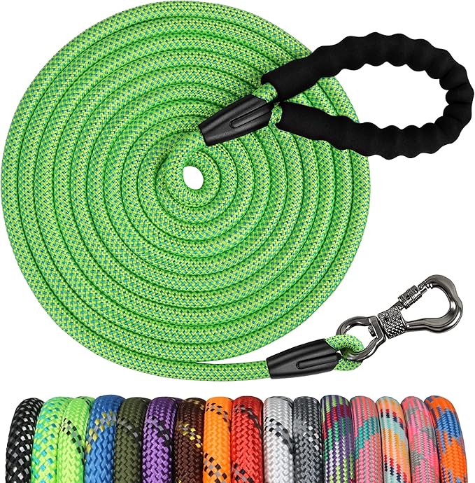 NTR 50FT Long Dog Leash with Swivel Lockable Hook and Comfortable Padded Handle - Dog Training Leash for Walking, Hunting, Camping, Backyard for Small, Medium and Large Dogs