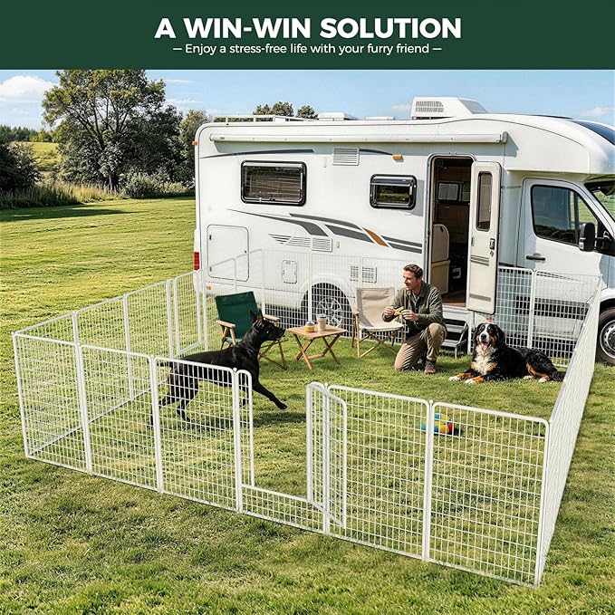 FXW Rollick Unleashed Dog Playpen for Indoor, Yard, RV Camping, 50 inch 8 Panels for Large Dogs, White│Patented