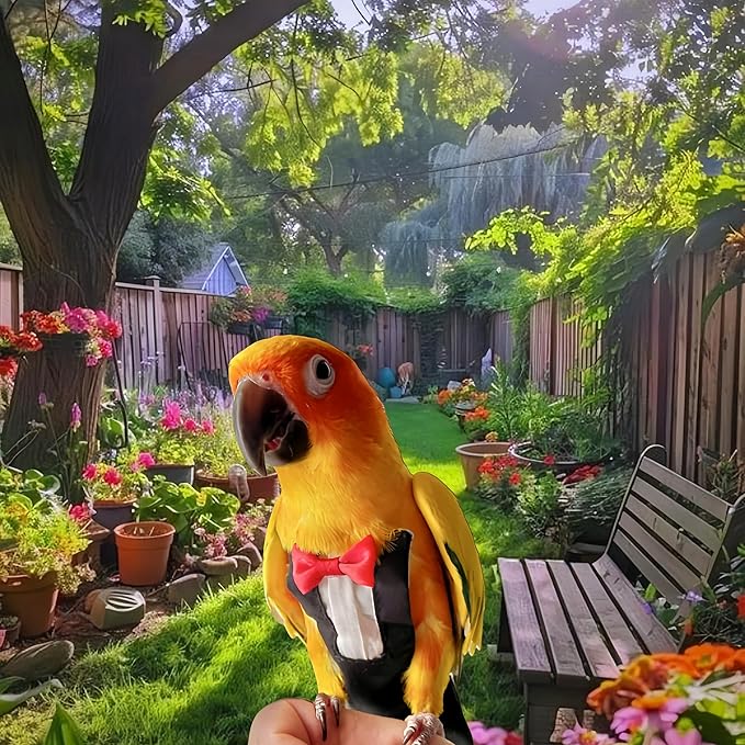 Bird Harness Leather Set Tuxedo Flight Suits with Nappy Diapers Waterproof Inner Layer Urine Wet for Parrot Cockatiel Conure Parakeet Macaw Budgie (XXL)