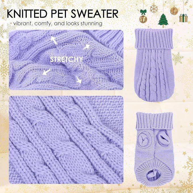 Small Dog Sweater. 2 Pack Turtleneck Christmas Dog Sweaters for Small Dogs, Winter Knitwear Pet Clothes Cat Sweater Puppy Outfits for Chihuahua Yorkie, Green and Purple, S