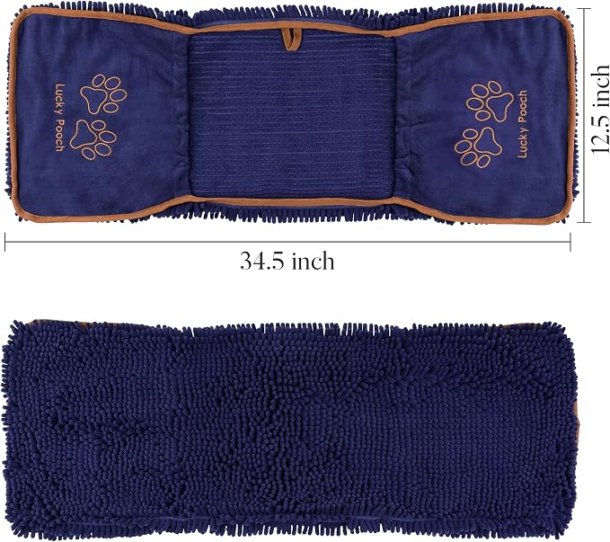 Lucky Pooch® Super Absorbent Shammy Dog Towel - Luxuriously Soft Hand Pockets – 34.5x12.5in – Quick Drying Microfiber Dog Bath Towel – Durable Dog Towels for Drying Dogs (Pack of 1, Teal)