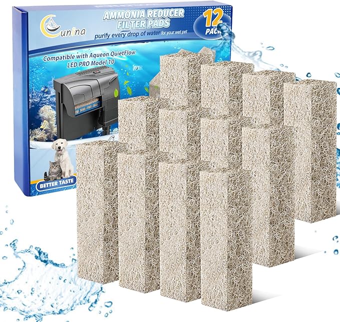 12PCS Ammonia Reducer Filter Pads Compatible with Aqueon Filter 10, Fish Tank Filters Replacement Filter Cartridges for Aqueon Quietflow LED PRO & SmartClean Aquarium Fish Tank Power Filter