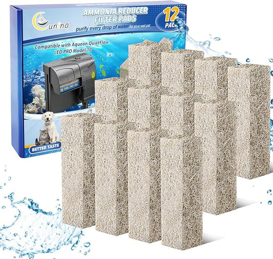 12PCS Ammonia Reducer Filter Pads Compatible with Aqueon Filter 10, Fish Tank Filters Replacement Filter Cartridges for Aqueon Quietflow LED PRO & SmartClean Aquarium Fish Tank Power Filter