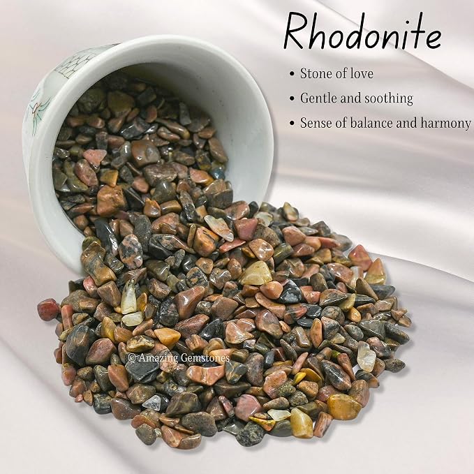 Amazing Gemstone Rhodonite Crystal Chips Aquarium Gravel Rocks - 1000+ Carat Bloodstone Chips Bulk Fish Tank Gravel, Small Tumbled Stone Chips and Tiny Crystals for Decoration (AAA Grade Gemstones)