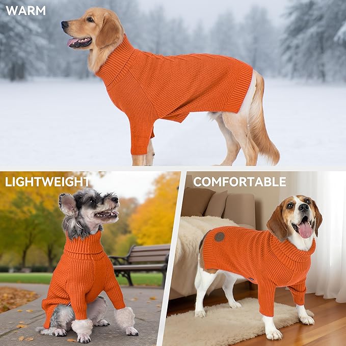 cyeollo Dog Sweater Pullover Turtleneck for Large Dogs, Classic Knitwear Fall Winter Cold Weather Dog Clothes Warm Pet Apparel Small Medium Large Dogs Sweaters, Orange 2XL