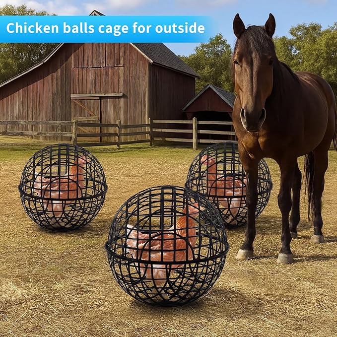 AceOrbit 3 Pcs Chicken Balls Cage 2025 Chicken Orb Ball Cage to Free Range Rolling Movable Poultry Coop Ball, Mobile Safety Globe Cages for Pigeons Rabbits Ducks Outside Roaming (11.02 Inch,Black)
