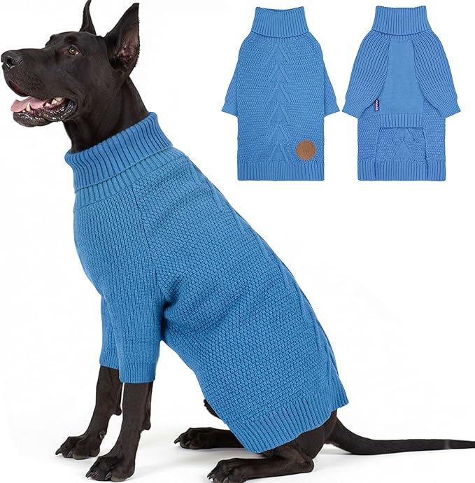 cyeollo 4XL Dog Sweater, Stretchable & Cozy Warm Dog Sweaters for Large Dogs Boy, Pullover Knit Fall Winter Sweatshirt for Giant Breed Big Dogs Clothes, Doberman Great Dane Apparel, Blue XXXXL