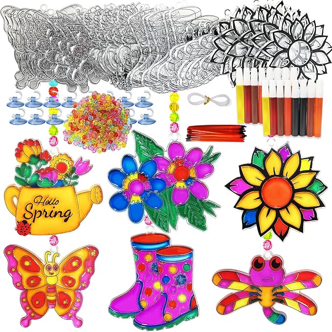 30 Set Spring Flower Butterfly Suncatcher Craft Kits, Spring Floral Crafts | Flower crafts for spring and summer, Easter parties, floral decor, butterfly themes, sunny windows, seasonal art projects