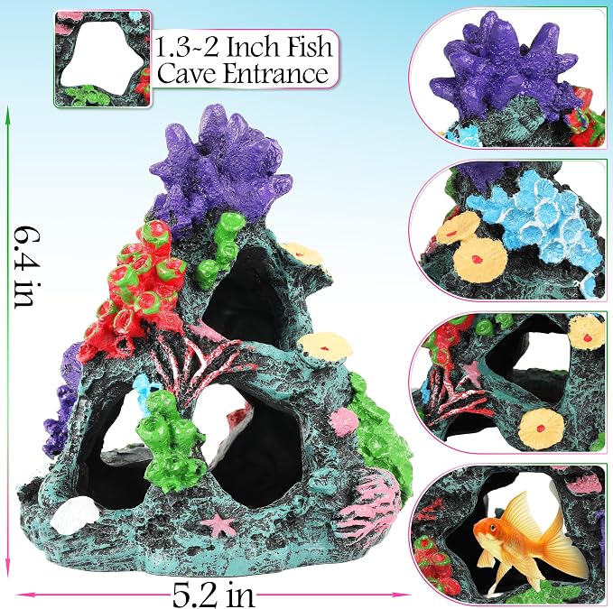MyLifeUNIT Fish Tank Decor, 2 Pack Artificial Aquarium Coral Reef Rock Decorations for Betta, Goldfish to Breed, Play, Hide and Rest (Coral Reef Mountain+Hollow Tree Trunk)